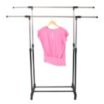 Dual-bar Vertical & Horizontal Stretching Stand Clothes Rack with Shoe Shelf YJ-04 Black & Silver - Image 4