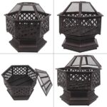 22" Hexagonal Shaped Iron Brazier Wood Burning Fire Pit Decoration for Backyard Poolside - Image 39
