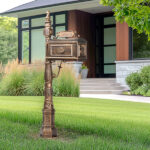 Decorative Large Mailbox with Post, Heavy Duty Cast Aluminum Postal Mail Box with Address Plaque, Antique Bronze - Image 11