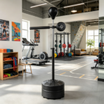 Black 64-81in Adjustable Free Standing Punching Bag: Suction Cup Speed Reaction Bar Station for Home Gym Boxing Training - Image 8