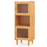 Natural Bamboo 3-Cube Storage Cabinet, Acrylic See-Through Doors & Open Compartment