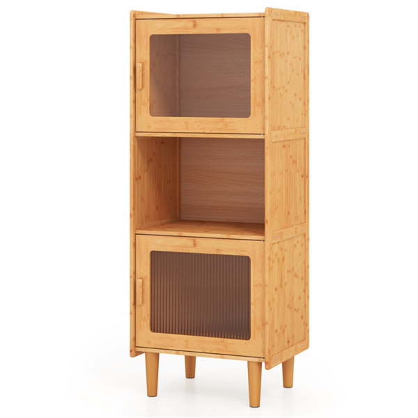 Natural Bamboo 3-Cube Storage Cabinet, Acrylic See-Through Doors & Open Compartment