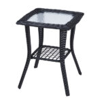 Outdoor Wicker Side Table, Rattan End Table with Glass Top, Patio Coffee Bistro Table for Indoor Garden Porch Balcony, Black - Image 3