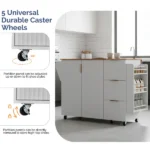(Do Not Sale on Amazon) 2-Door 3-Drawer Grille Food Cart Champagne Gold Thermoformed Door Panels Rubber Wood Handles MDF Cabinets and Serving Sideboard 53.03*29.17*36.02in White - Image 6