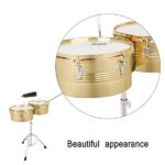 [Do Not Sell on Amazon] 13" & 14" Timbales Drum Set with Stand and Cowbell Golden - Image 18