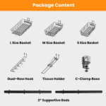 Upgraded BBQ Grill Caddy with Paper Towel Holder, Carbon Steel Griddle Storage Rack with Baskets & 10 Hooks, Rustproof Organizer with C-Clamp Base for Griddle Outdoor Table - Image 10