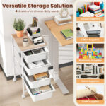 4-Drawer Rolling Storage Cart, Mobile Utility Organizer with MDF Wooden Top (Natural) - Image 9