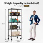 5 Tier Heavy Duty Adjustable Wire Shelving with Wheels, Storage Racks for Garage Kitchen Pantry Laundry Office, Easy Assembly, 23"D x 13"W x 60"H(Shipment from Walmart) - Image 3