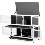 2 Story Solid Wood Rabbit Hutch Bunny Cage with 2 Large Main Rooms, Indoor Outdoor Rabbit House Guinea Pig Cage Pet House for Small Animals with 2 Removable Trays, Grey - Image 7
