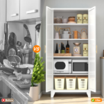 71'' 2 Shapely Doors Cabinet, Metal Storage Cabinet with Doors and Adjustable Shelves, for Bedroom, Living Room, Kitchen(White)-Does not support self pick up - Image 22