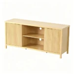 Not selling on Amazon Fluted Double Door Tall TV Stand for TVs up to 70 Inch, Mid Century Media Console Cabinet with Adjustable Open Storage Compartment, Wood Entertainment Center 58.07"L×15.75"D×24.80"H for Living Room Bedroom, Natural Wood - Image 7
