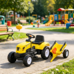 Yellow Kids Pedal Go Kart Tractor – Ride on Toy with Shovel & Rake for Outdoor Construction Play - Image 6