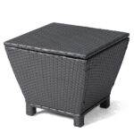 Outdoor PE Wicker Side Table with Storage, Small Patio Storage Bin Container for Hose Cushion Towel, Black - Image 12