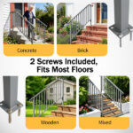 Handrails for Outdoor Steps, Iron Handrail Fits 4 Step, Transitional Handrail with Installation Kit, Silver - Image 9
