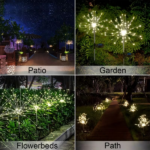 Warm white 6-pack 120 LED 8-mode solar fireworks light, outdoor garden waterproof fireworks light, used for sidewalk, backyard lawn landscape, vibrant tree decoration stick string lights - Image 8
