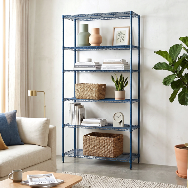 5-layer adjustable shelf Display Rack Iron household shelf with adjustable feet 29.13*13.39*59.06in Navy Blue