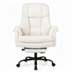 5-Level Flip-Up Armrest Ergonomic Office Chair with Retractable Footrest, Teddy Fleece Reclining Gaming Chair 90°-135° Adjustable Backrest SGS Gas Lift Heavy Duty 551 LBS Capacity White Desk Chair - Image 4