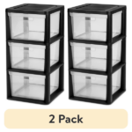 (2 pack) 3 Drawer Tower, Plastic Storage Organizer with Removable Clear Bins, Easy to Assemble - No Tools Needed, Black (Shipment from Walmart)