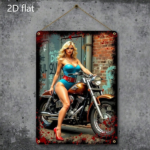 CIFbuy 1PC Vintage Blue Dress Woman On Motorcycle 2D Flat Metal Wall Art, Flat Metal Wall Art, Waterproof Witchcraft Graffiti Background Metal Sign, Graffiti Background Metal Sign, 12x8 In WomanikTok, WomanikTok, raft Graffiti Background Metal Sign Self- Mckup Logiop In - Image 8