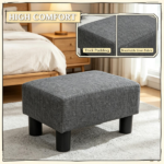 Small Charcoal Gray Linen Foot Stool – Cube Ottoman Foot Rest with Sturdy Plastic Legs for Cozy Seating - Image 7