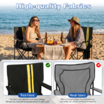 Folding Camping Chair with Built-in Cooler Bag, 350LBS Heavy Duty Portable Outdoor Chair with Cup Holder, Side Pocket & Carry Bag, 33.7"×20.5"×33.5" Black Camping Chair with Yellow Stripes for Beach, Picnic, Fishing - Image 8