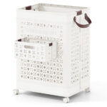 20 Gallon Foldable Laundry Hamper with Mini Hanging Basket, PP Hollow Design with Wheels - Image 2