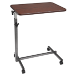 Multifunctional Adjustable Bedside Table MDF + Iron Movable Sofa Side Table 4-Wheeled Small Computer Desk with Brakes 26.5*16.5*27~44in Dark Wood Grain Color - Image 5