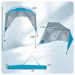 2-in-1 Portable Beach Umbrella with Side Panels UPF 50+ Silver Coated Oxford Cloth, Wind Resistant Vented Canopy with Sand Anchor Stakes Wind Ropes - Turquoise - Image 5
