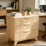 3-Drawer Cabinet with Slatted Fronts 31.5"*15.6"*29.72" Chest of Drawers Nightstand Oak - Image 2