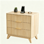 3-Drawer Cabinet with Slatted Fronts 31.5"*15.6"*29.72" Chest of Drawers Nightstand Oak - Image 5