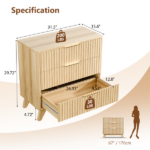 3-Drawer Cabinet with Slatted Fronts 31.5"*15.6"*29.72" Chest of Drawers Nightstand Oak - Image 6