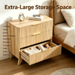 3-Drawer Cabinet with Slatted Fronts 31.5"*15.6"*29.72" Chest of Drawers Nightstand Oak - Image 7