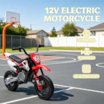 Red 12V Kids Electric Motorcycle – Twist Handle Throttle, Safety Training Wheels, Rear Suspension System, Music Playback - Image 3
