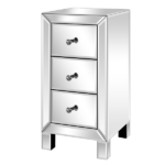 3-Drawer Mirrored Bedside Table MDF Cabinet with Mirrored Drawers Silver - Image 6