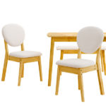 1 Table 2 Chairs 1 Bench Dining Set, Rubber Wood Frame with Beige Upholstered Seats, Natural Wood Finish Rectangular Kitchen Dining Furniture - Image 6