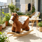Brown Kids Rocking Horse – Wooden Base Ride-on for Indoor Pretend Play Activity 18-36 Months - Image 9