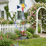 6.2ft Dark Blue 4-Blade Iron Windmill with 4-Leg Stand and Storage Shelf - Image 8