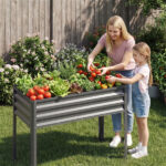 44" Elevated Raised Garden Bed with Drainage Holes, 32" Ergonomic Height Metal Planter - Gray - Image 8