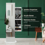 Jewelry Armoire with Full Length Mirror 360° and Large Capacity Jewelry Organizer Armoire, Mirror with Jewelry Storage, Coat Rack Multi Storage Shelves - Image 4