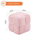 Square Ottoman Foot Stool Corduroy Vanity Chair Bench with Padded Woven Footrest for Entryway Living Room Hallway Pink - Image 2
