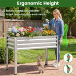 44" Elevated Raised Garden Bed with Drainage Holes, 32" Ergonomic Height Metal Planter - Silver - Image 8