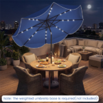 10 Ft Solar Powered Patio Umbrella with 24 LED Lights, Beige Outdoor Market Umbrella - Image 2
