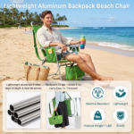 17 Inch Seat Height Beach Chair for Adults, Folding Portable Camping Chair with Headrest, Cup Holder, Side Pocket & Bottom Storage Bag, 7-Position Adjustable Aluminum Beach Chair, Heavy Duty 265 LBS Capacity, Oxford Fabric for Beach, Patio, Pool, Summer Palm Print - Image 7