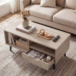 36.5" Rustic Coffee Table with Drawer & Open Shelves, Engineered Wood Center Table for Living Room Natural - Image 10