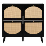 2 rows of 4 dump buckets with high-leg arched rattan shoe cabinet particle board + plastic rattan 105*24*98cm black frame + original wood rattan surface + black high-leg shoe cabinet - Image 3