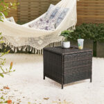 Outdoor PE Wicker Side Table with Storage, Patio Rattan End Table Square Container for Furniture Covers, Toys and Gardening Tools, Brown - Image 24