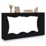63" Narrow Console Table with Wavy Hollow Design, 2-Tier Extra Long Entryway Table with Storage Shelf - Black - Image 2