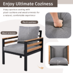 GO 4-Piece Outdoor Furniture Sofa Set for 5 People with Acacia Wood Armrests, Patio Conversation Set with Removable Cushion and Solid Wood Coffee Table for Garden, Grey - Image 10