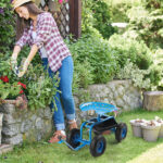Rolling Garden Work Seat with Wheels, Gardening Stool for Planting, Garden Scooter with 360 Degree Swivel Seat & Steering Handle & Tool Tray, Blue - Image 9