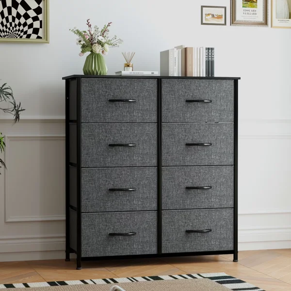8 Drawers Dresser Chest of Drawers for Fabric Storage Dressers for Living Room Black Gray(Shipment from Walmart)